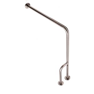 90° Wall-To-Floor Grab Bar, Reversible Outrigger, Stainless Steel